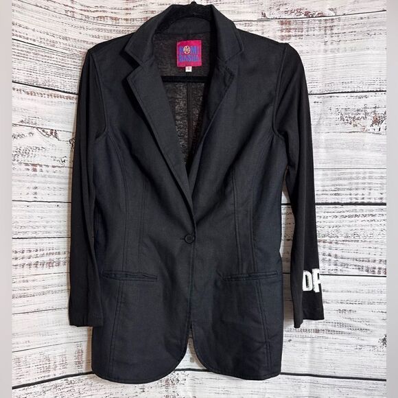 Romi Basha Blazer Womens Size Small Toni Linen Cotton Blend Black woven New - Picture 2 of 13